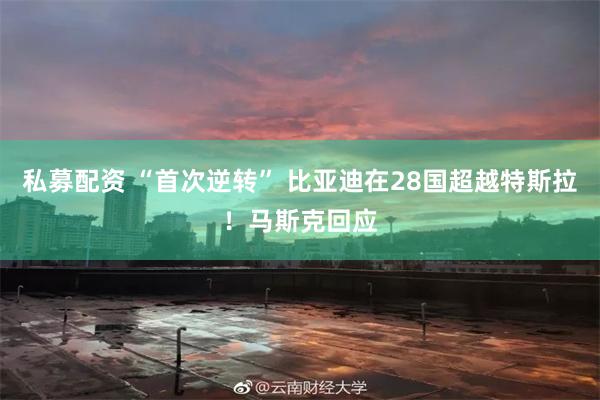 私募配资 “首次逆转” 比亚迪在28国超越特斯拉！马斯克回应